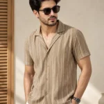 BROWN Stripe Cuban Shirt