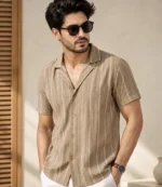BROWN Stripe Cuban Shirt