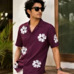 Burgundy Floral Cuban Shirt
