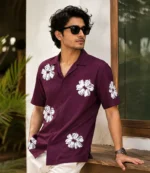 Burgundy Floral Cuban Shirt