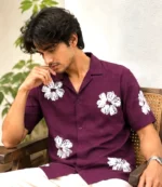 Burgundy Floral Cuban Shirt - Image 3