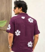 Burgundy Floral Cuban Shirt - Image 2
