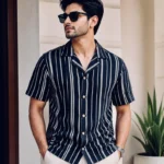 NEVY BLUE  Floral Cuban Shirt