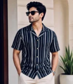 NEVY BLUE  Floral Cuban Shirt