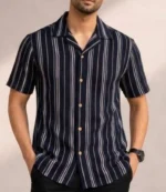 NEVY BLUE  Floral Cuban Shirt - Image 2
