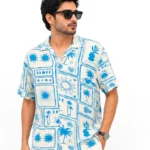 Sky Blue Printed Cuban Shirt