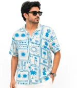 Sky Blue Printed Cuban Shirt