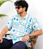 Sky Blue Printed Cuban Shirt - Image 3