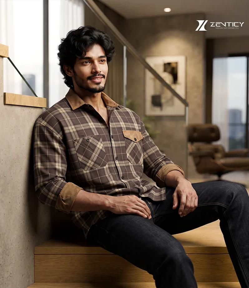 Mocha Brown Check Shirt