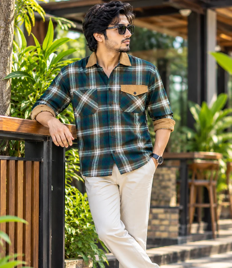 Navy Brown Check Shirt