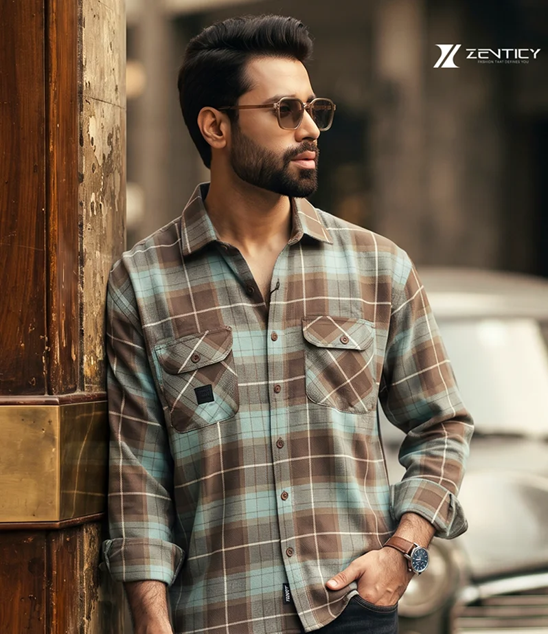 Olive Brown Check Shirt