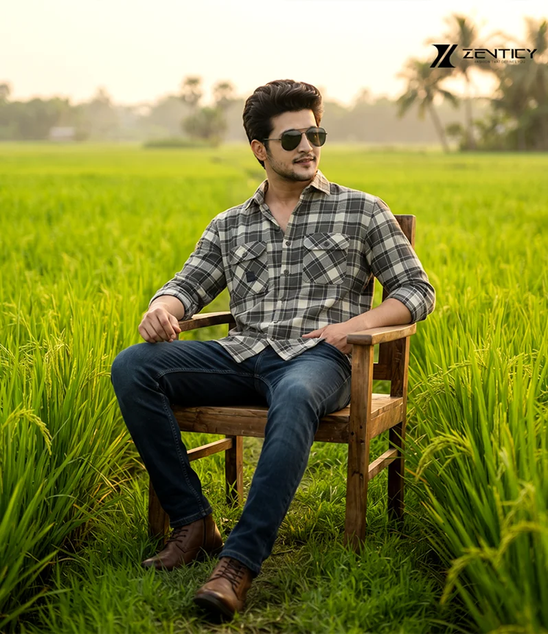 Olive Grey Check Shirt
